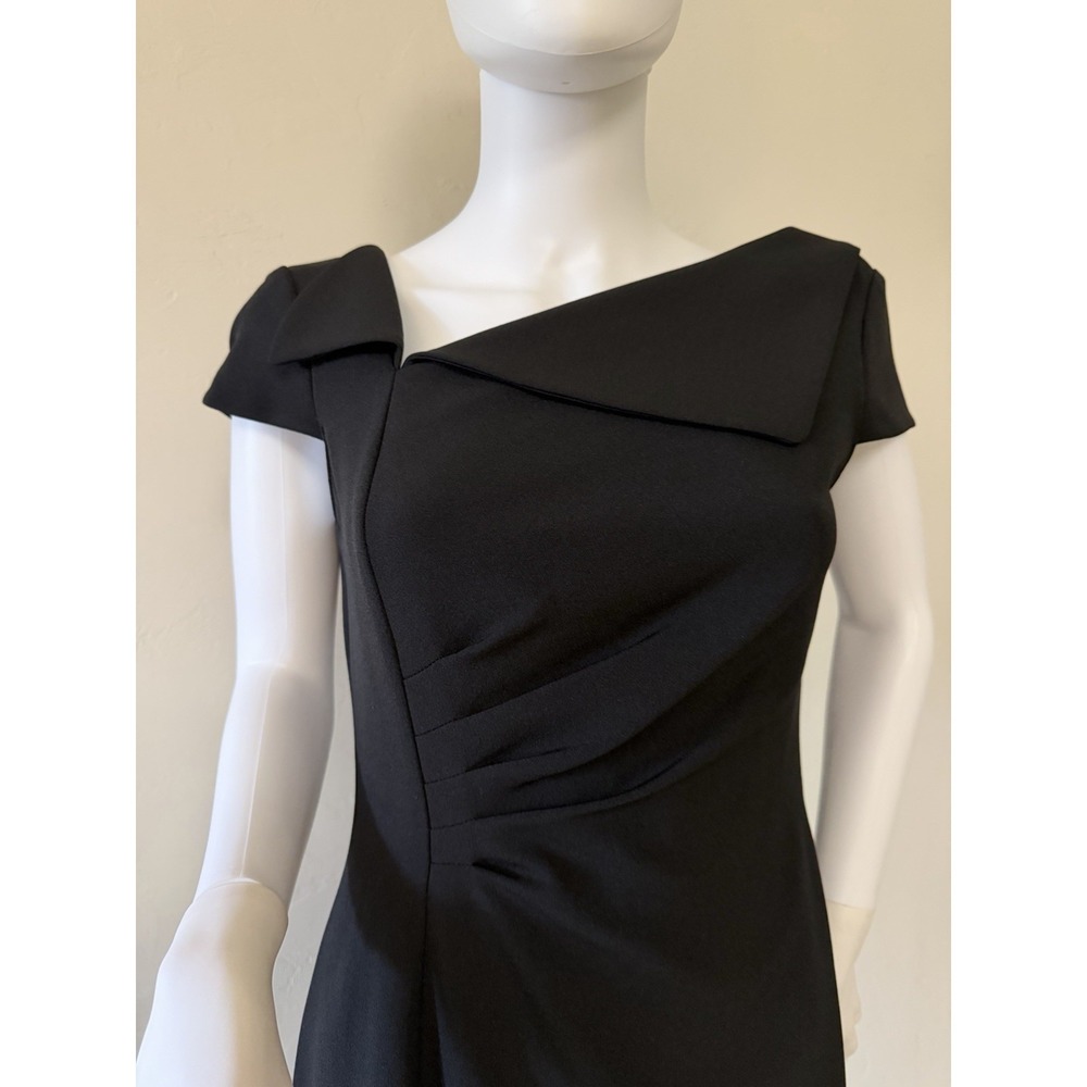 Tahari Arthur S. Levine Sheath Dress Asymmetrical Neck Pleated Black Size 8 - Picture 3 of 16